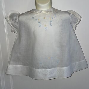 Vtg 60s white cotton lawn infant girls embroidered dress